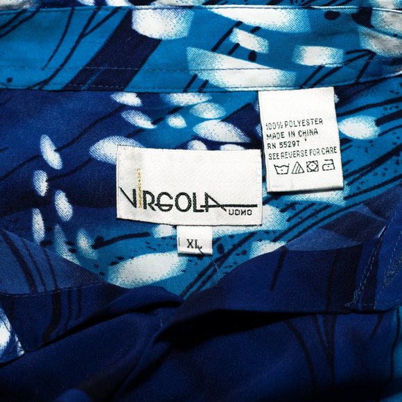 Vintage 90s Blue Large Abstract Pattern Y2K Maximalist Virgola Polyester TShirt - Picture 4 of 4